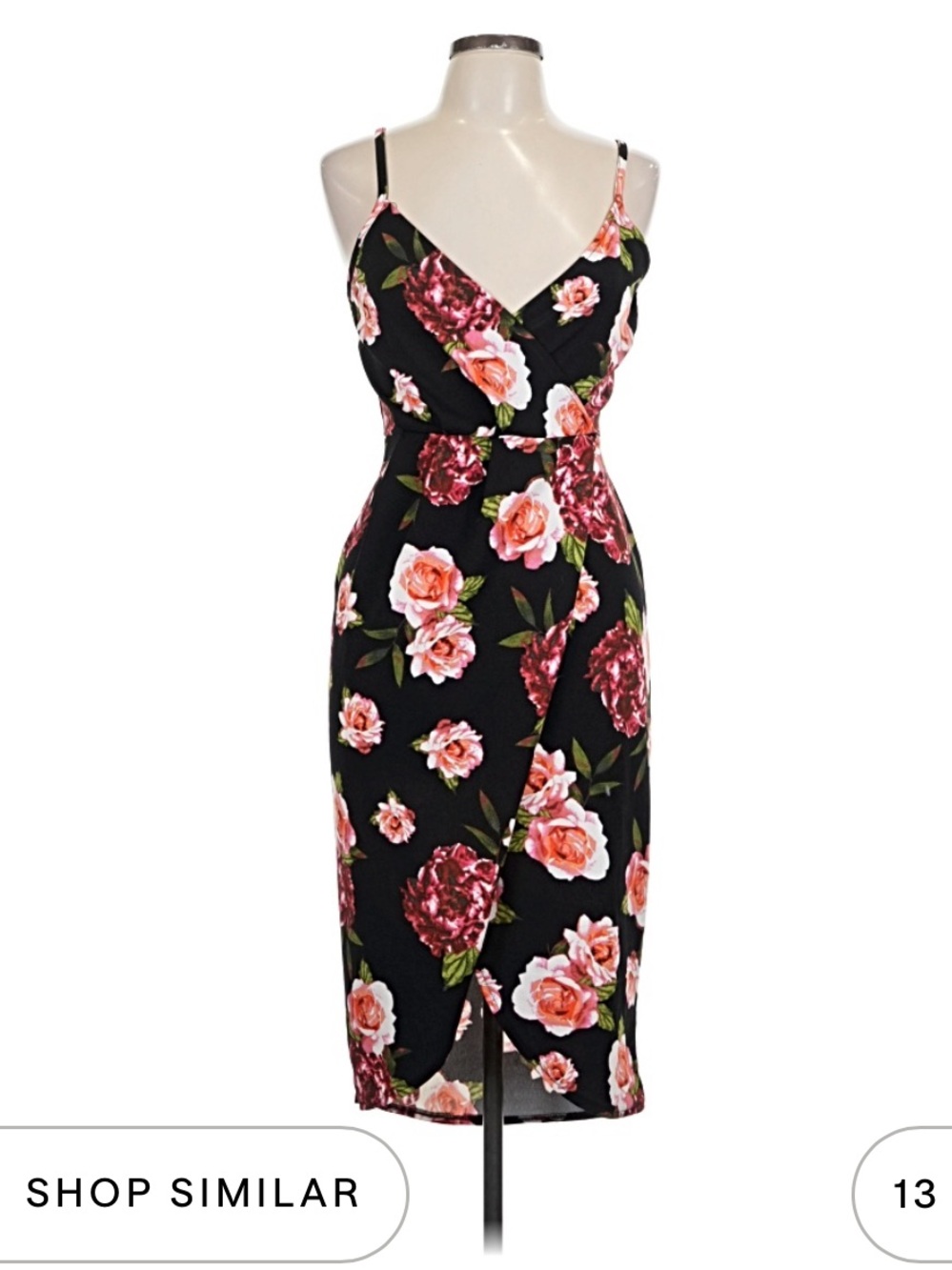 Black Floral Wrap-Style Midi Dress 🖤 - Picture 1 of 5